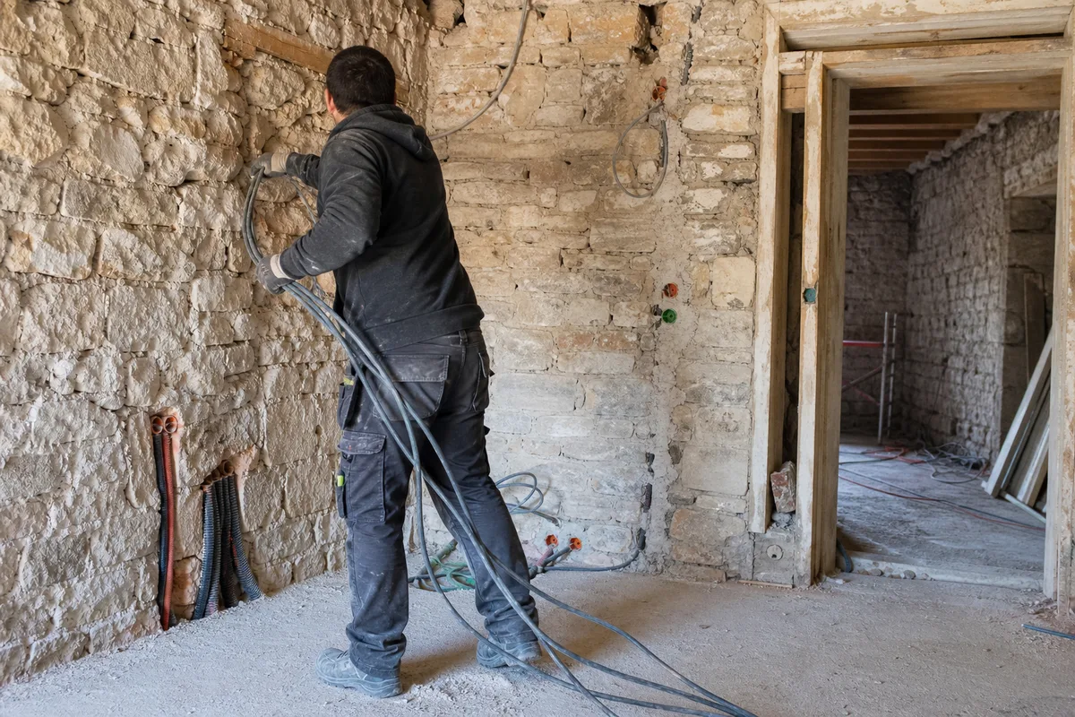 Installation électrique en rénovation dans une maison en pierre du val de Morteau